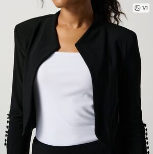 Joseph Ribkoff Bolero Blazer Tuxedo Cardigan Satin Buttons Sz M-L Black